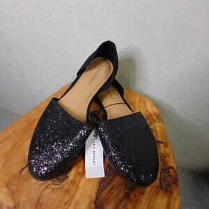 NWT Lane Bryant Black glittery flats sz 8Wide